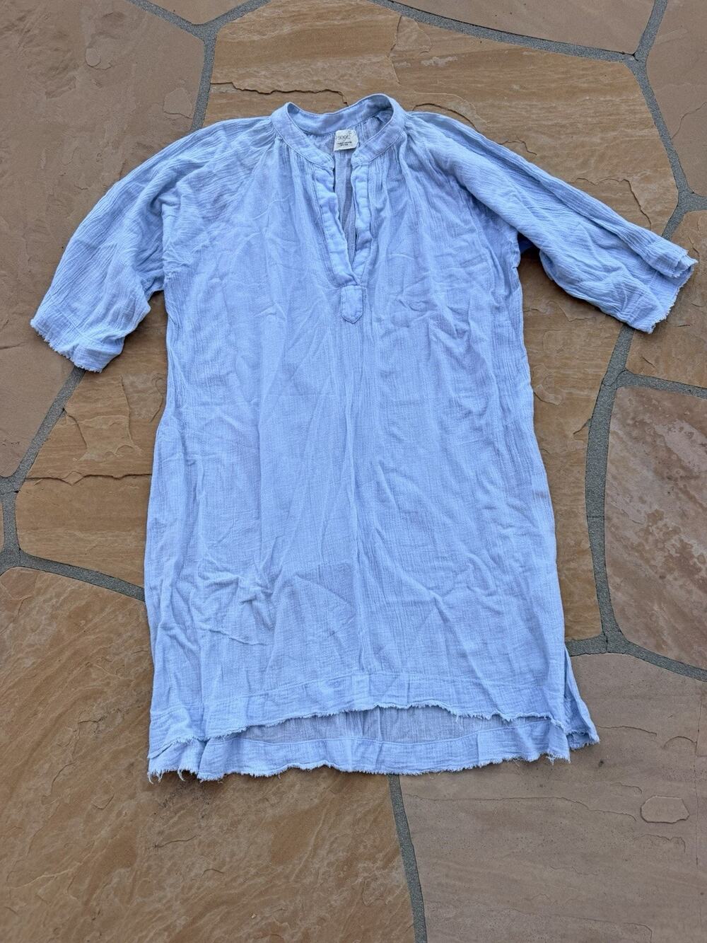 9Seed Blue Cotton Gauze Relaxed Caftan Dress Small Coastal Resort Beach Cover Up